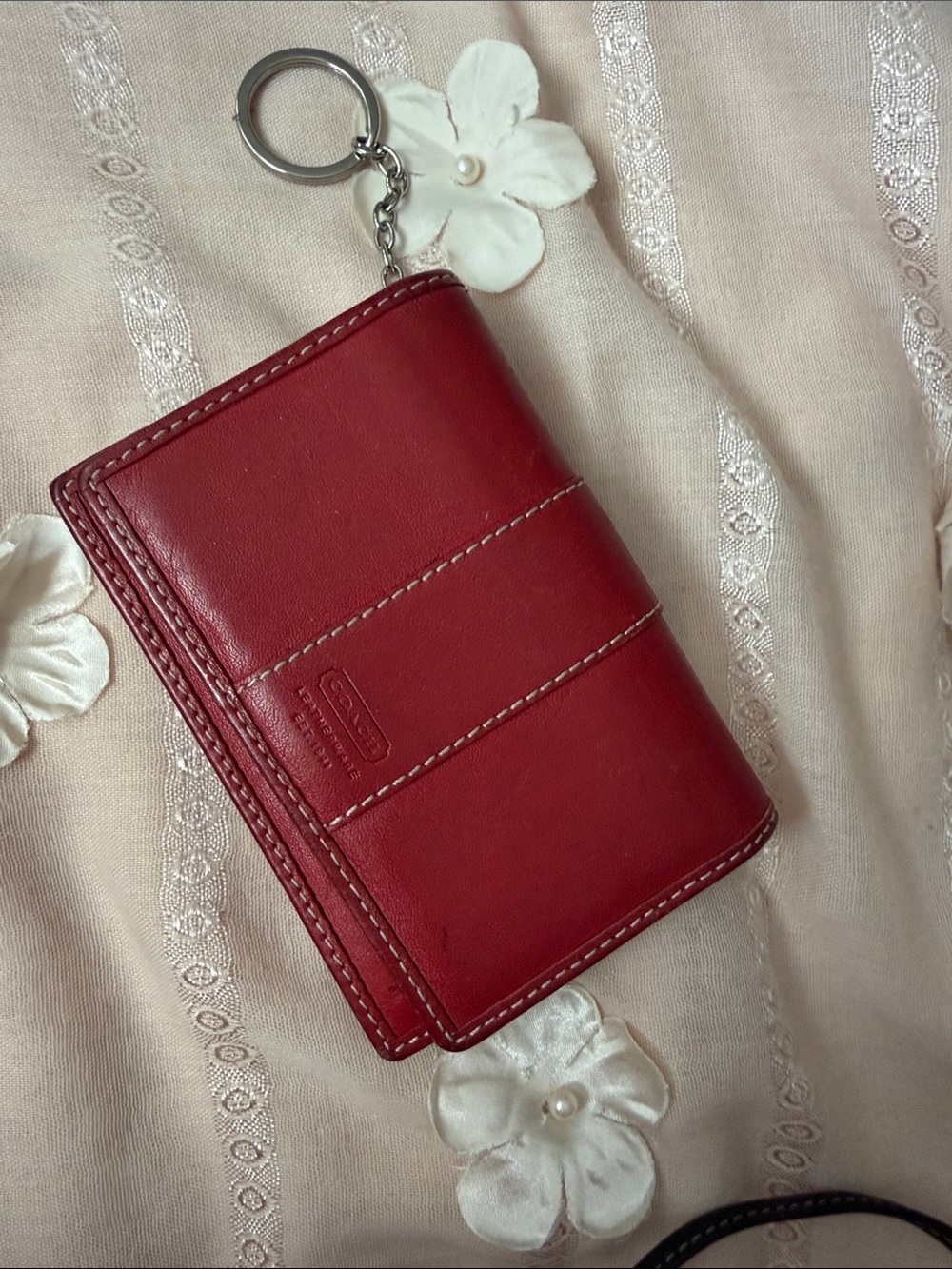 Coach Red Leather Key Ring Card Holder